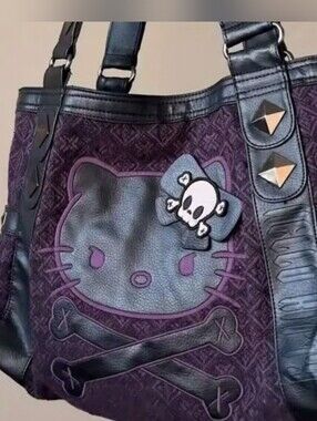 Hello Kitty Goth Purple Kitty Skull Graphic Hang bag with Black Trim
